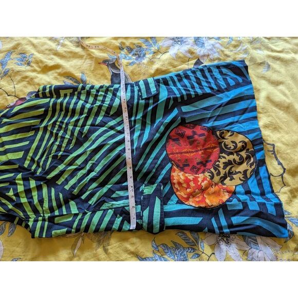 DESIGUAL Graphic Sheath Dress Lined Sleeveless Artsy Asian Appliqué Pocket SZ 38 - Picture 7 of 8